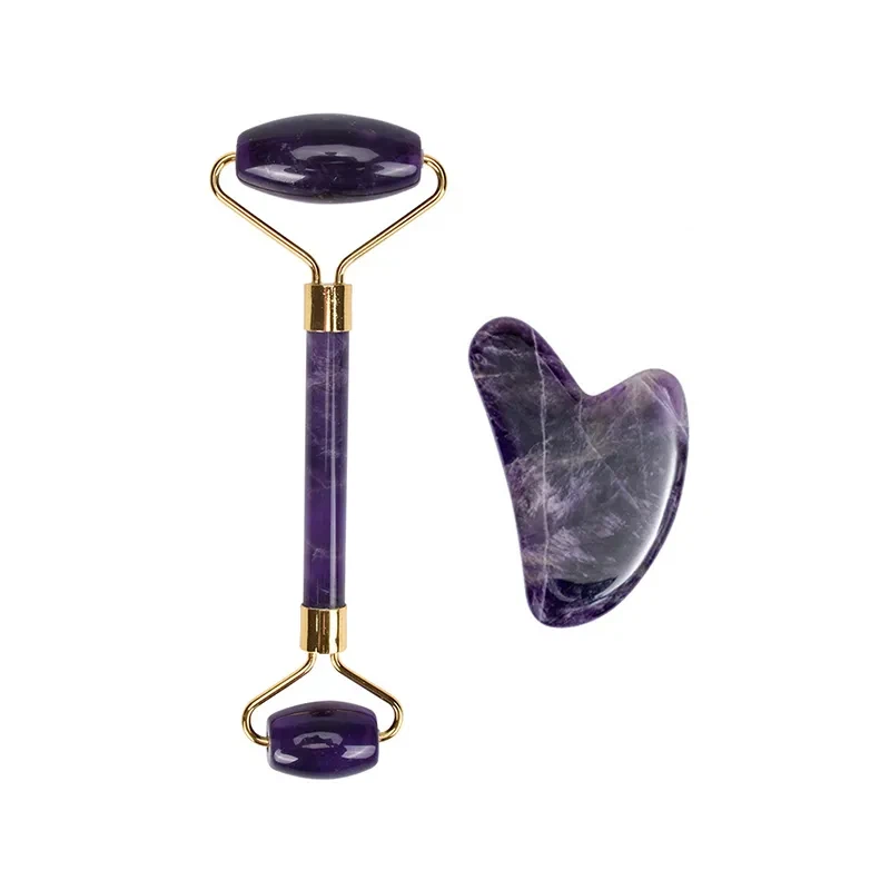 Amethyst Jade Roller agus Gua Sha Socraigh Láimhseáil Díreach