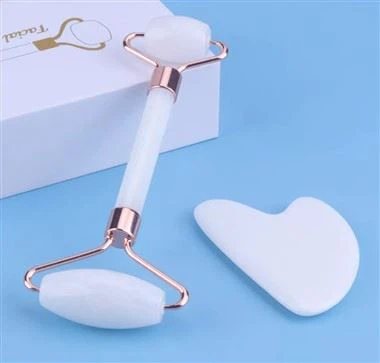 Rós Nádúrtha Grianchloch Jade Bán Roller Agus Gua Sha Uirlisí Set