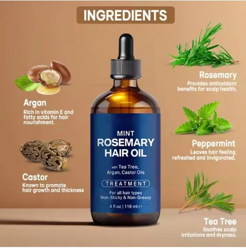 Natural Organic Hair Care Tea Tree Argan Castor Oils Mint Rosemary Hair Oil
