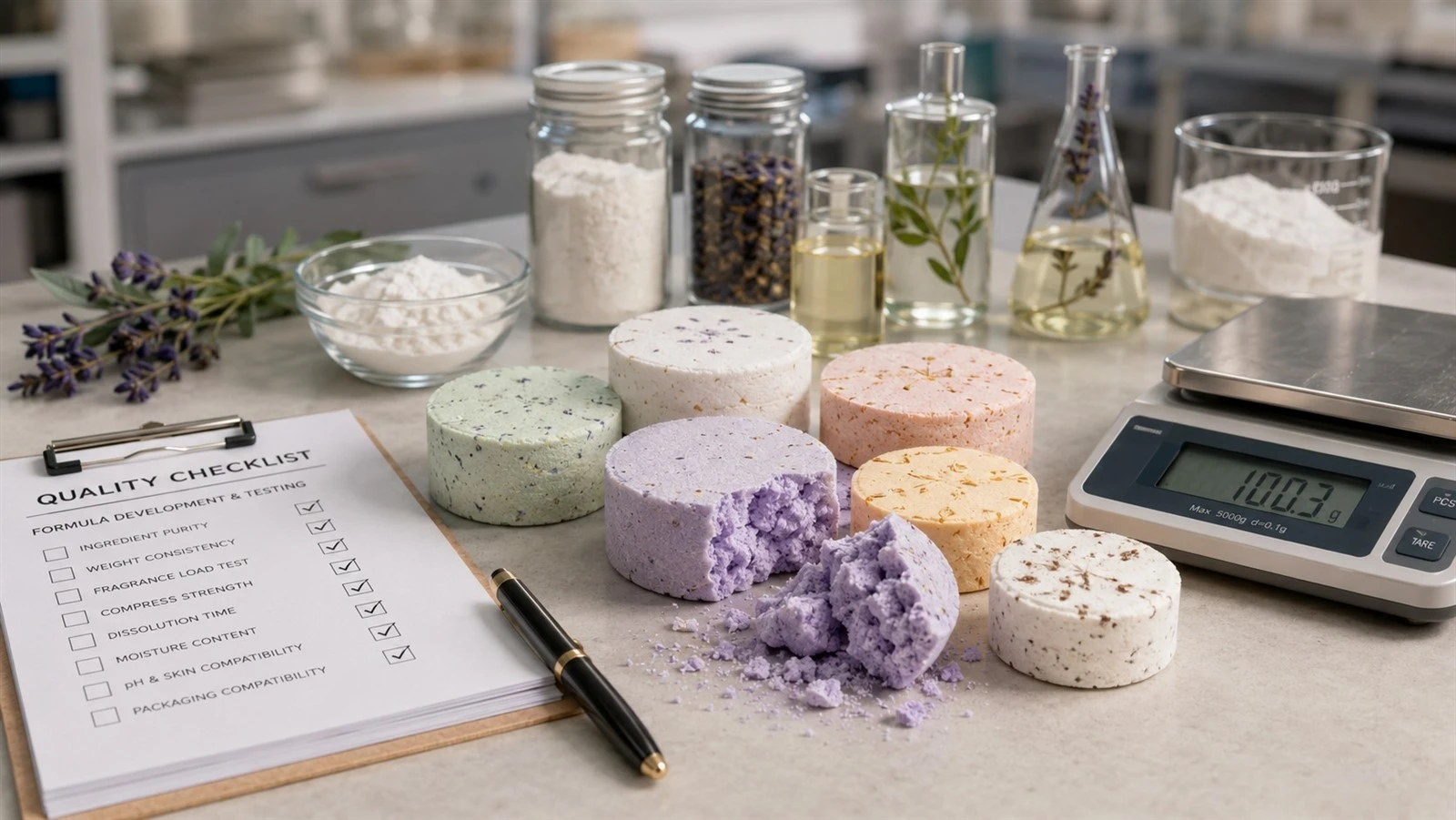 Shower steamer formula development and quality testing for fizz hardness and fragrance performance Shower steamer formula development and quality testing for fizz hardness and fragrance performance